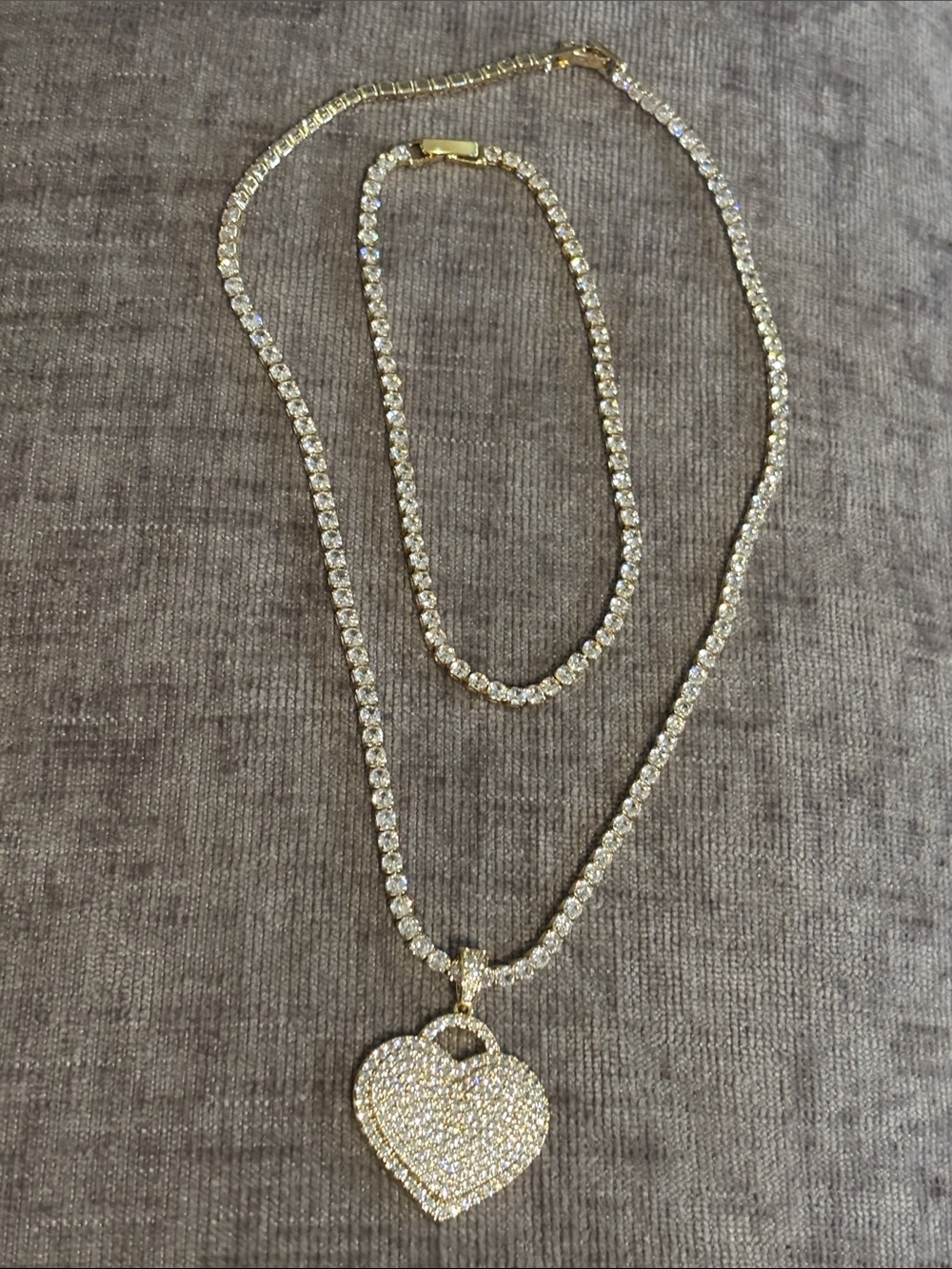 Gold-Tone Pave Heart Pendant Necklace and Bracelet Set
